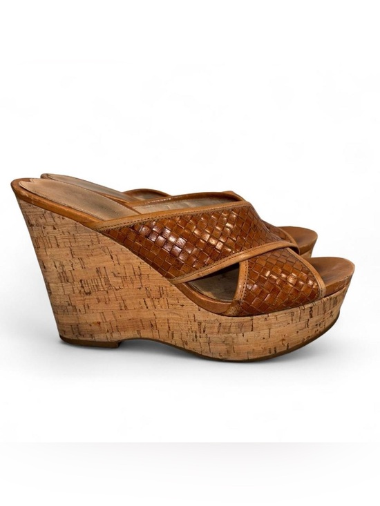 Via Spiga Shoes - Via Spiga Tan Woven Leather Cork Wedge Sandals